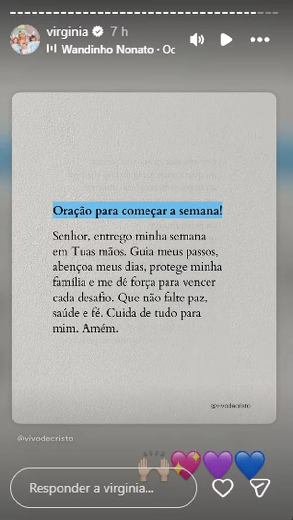 Mensagem compartilhada por Virginia Fonseca