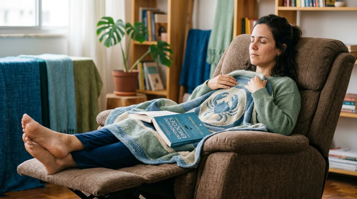 O Momento de Descanso: nutrindo o equilíbrio emocional. O descanso de Câncer é um momento de relaxamento e proteção, buscando recarregar as energias emocionais. por Imagem gerada por IA