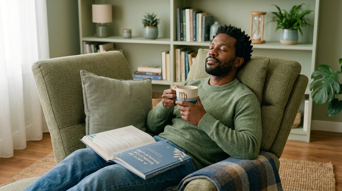 O Momento de Descanso: nutrindo o equilíbrio mental. O descanso de Virgem é um momento de relaxamento e reflexão, buscando recarregar as energias mentais e emocionais. por Imagem gerada por IA