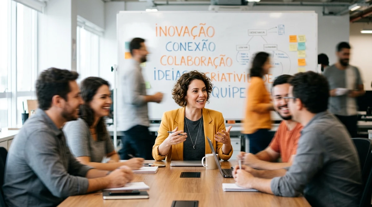 Trabalho em Equipe: o conector de ideias. Gêmeos é um membro ativo da equipe, sempre pronto para colaborar e conectar diferentes pontos de vista. por Imagem gerada por IA