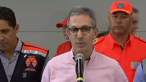 O ex-governador de Minas Gerais, Romeu Zema (Novo), durante agenda pública de pré-campanha; político tenta consolidar seu nome como principal alternativa da direita liberal para a disputa do Planalto. Divulgação/TV NBr por Agência Brasil