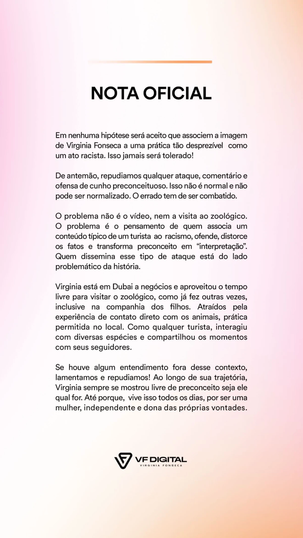 Equipe de Virginia emitiu nota após vídeo polêmico por Reprodução/Instagram