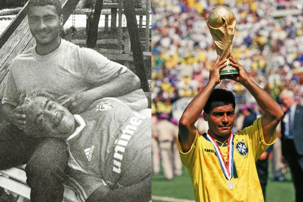 Romário ao lado do pai e levantando a sonhada taça