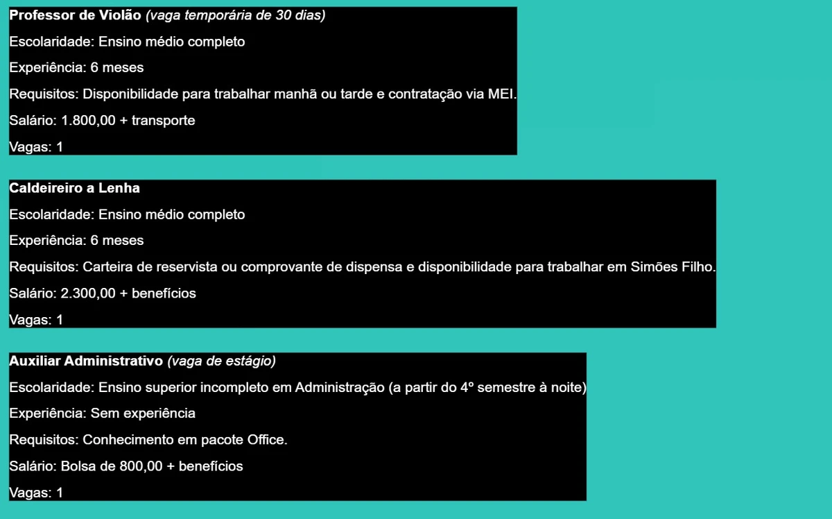 Salvador tem 302 vagas de emprego com salários de até R$ 4,1 mil nesta quarta (20) por Simm
