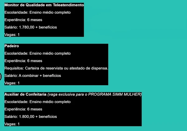 Salvador tem 302 vagas de emprego com salários de até R$ 4,1 mil nesta quarta (20) por Simm