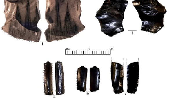 Artefatos de obsidiana coletados nas escavações terrestres em EkTb-9 por Divulgação / Artigo / Journal of Archaeological Science: Reports
