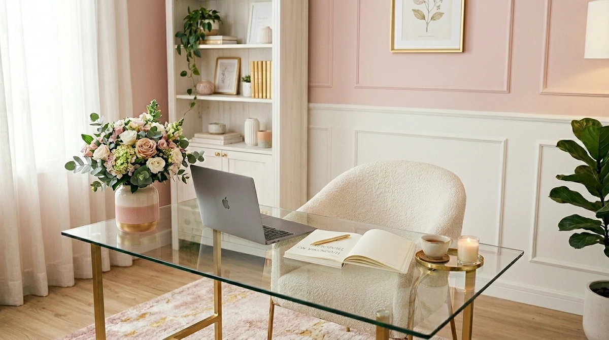 O Ambiente Ideal: o equilíbrio da estética. O escritório de Libra é um ambiente elegante e harmonioso, propício para a concentração e a criatividade. por Imagem gerada por IA