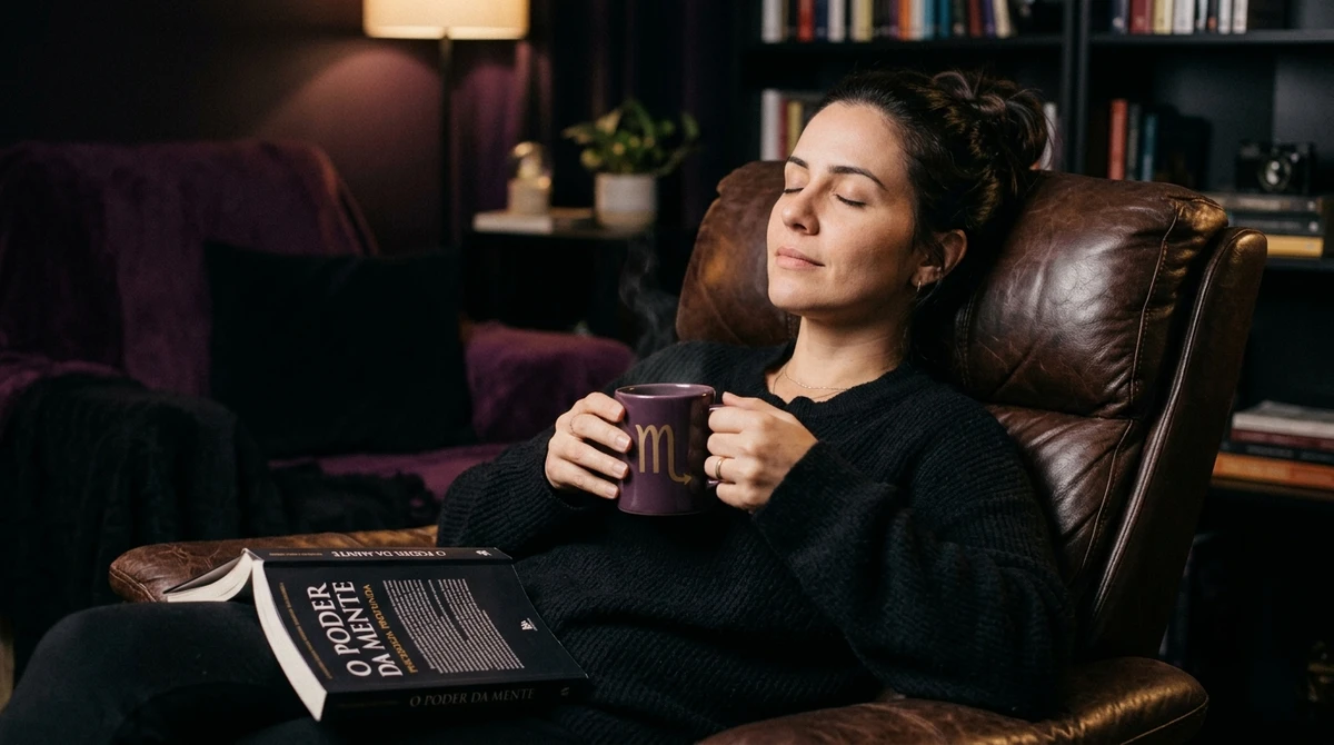 O Momento de Descanso: nutrindo o equilíbrio emocional. O descanso de Escorpião é um momento de relaxamento e reflexão, buscando recarregar as energias mentais e emocionais. por Imagem gerada por IA