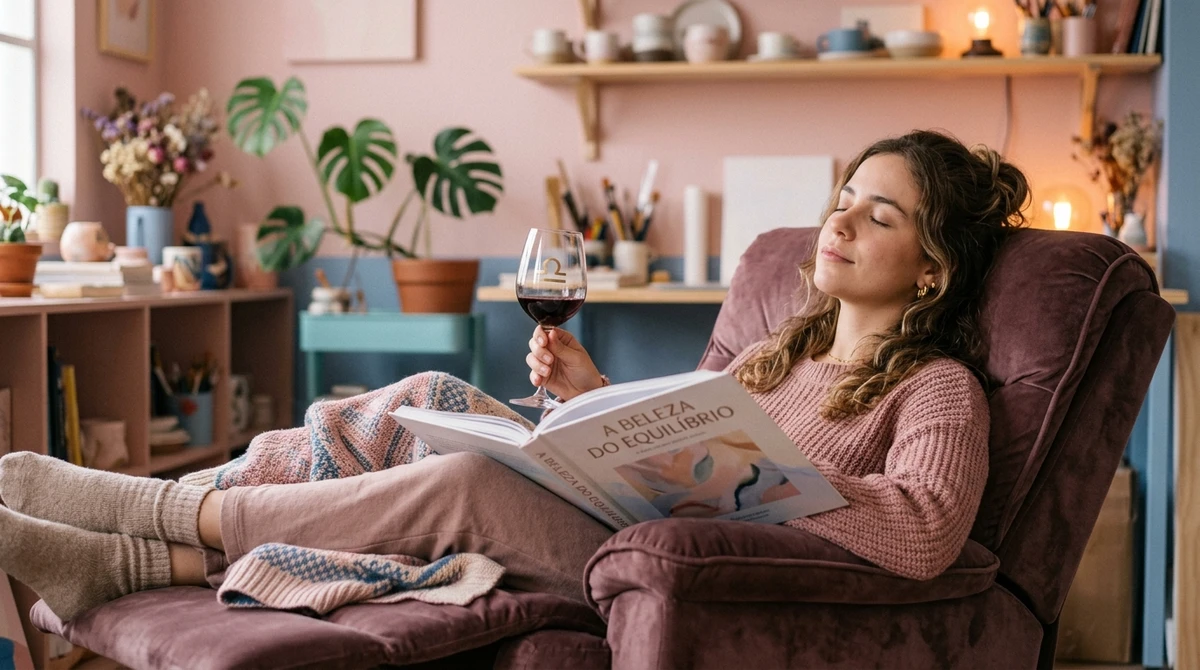 O Momento de Descanso: nutrindo o equilíbrio emocional. O descanso de Libra é um momento de relaxamento e prazer, buscando recarregar as energias emocionais e criativas. por Imagem gerada por IA