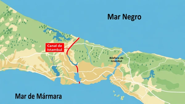 Projeção dos trechos que ainda precisariam ser construidos do Canal de Istambul