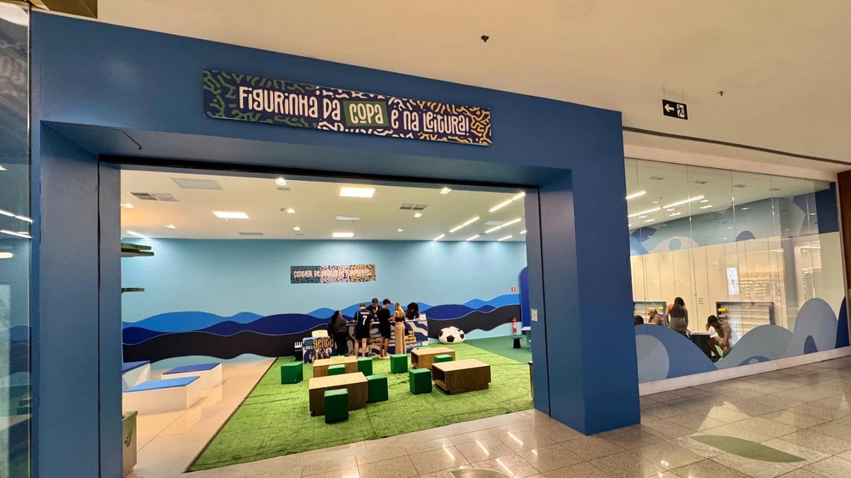Salvador Shopping: central de trocas no piso L2, ao lado da Decathlon, com espaço gratuito para colecionadores trocarem figurinhas até o dia 2 de julho. por Divulgação
