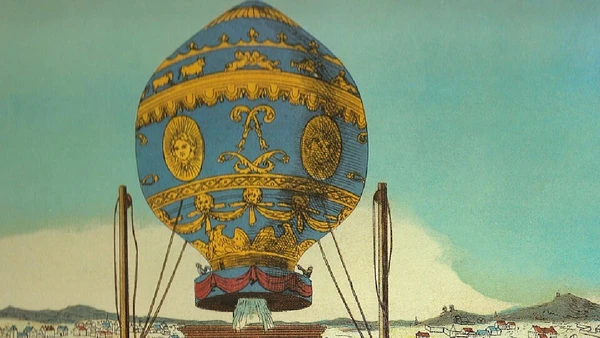 Em 1783, os balões dos irmãos Montgolfier mostraram que humanos podiam deixar o solo, inaugurando a fase prática do voo tripulado por Autor não informado / Wikimedia Commons