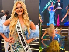 Imagem - Miss Brasil cai no palco durante final de concurso e reação chama atenção nas redes