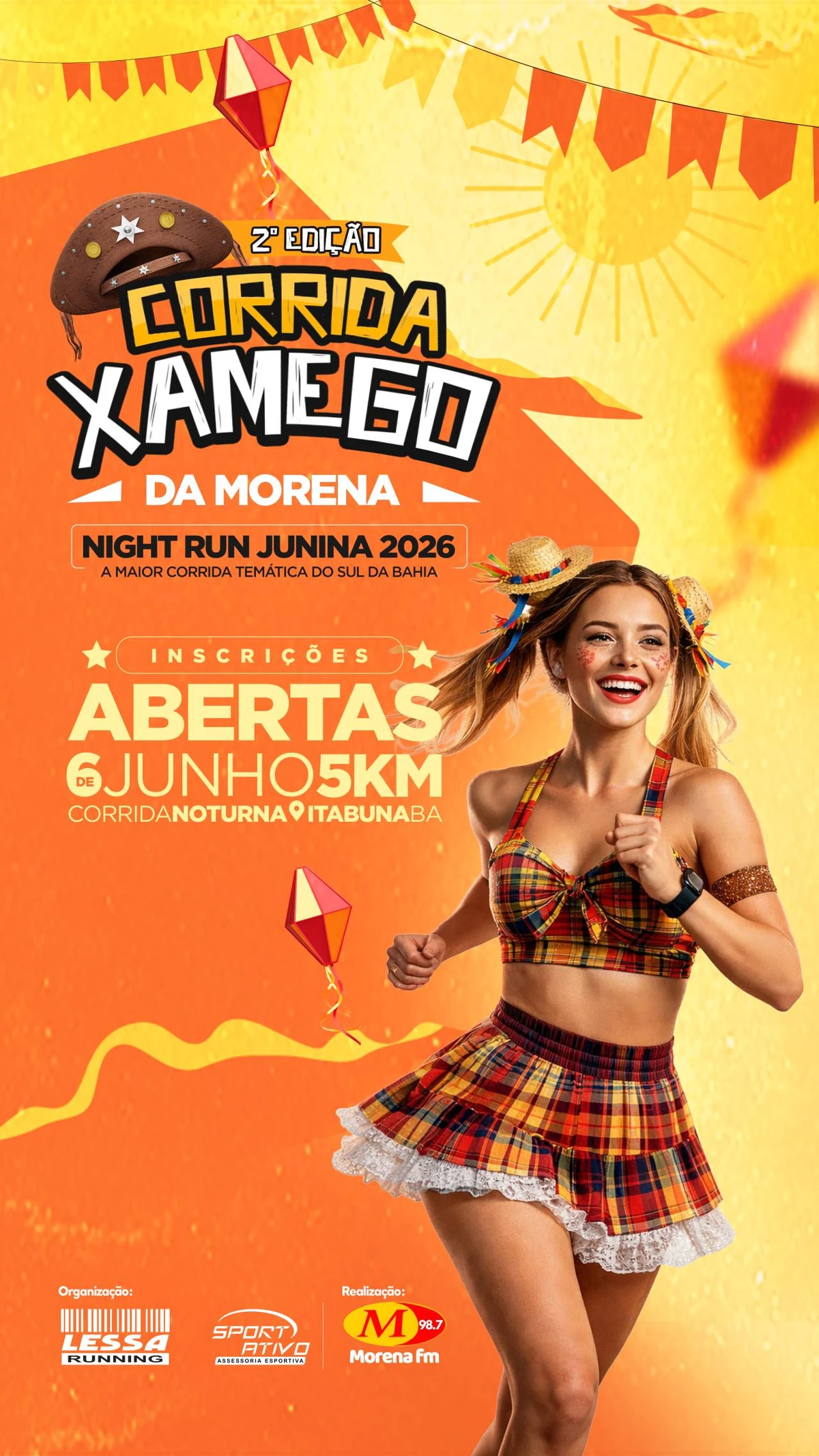 6 de junho: Corrida Xamego Night Run - Itabuna. Largada às 19h, na Câmara Municipal de Itabuna. Mais informações em: https://www.races.com.br/xamego-night-run-26 por Reprodução