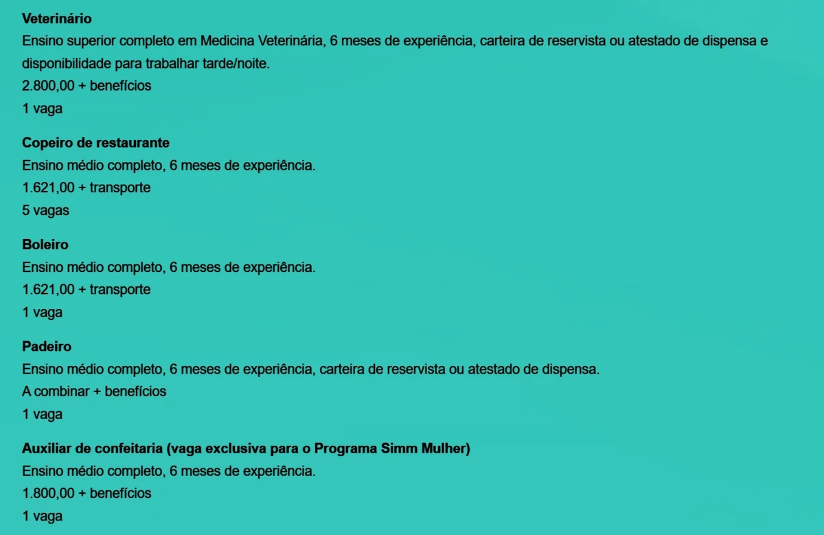 Vagas do SIMM por Reprodução