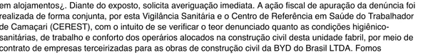 Vistorias identificam irregularidades em fábrica da BYD em Camaçari por Reprodução