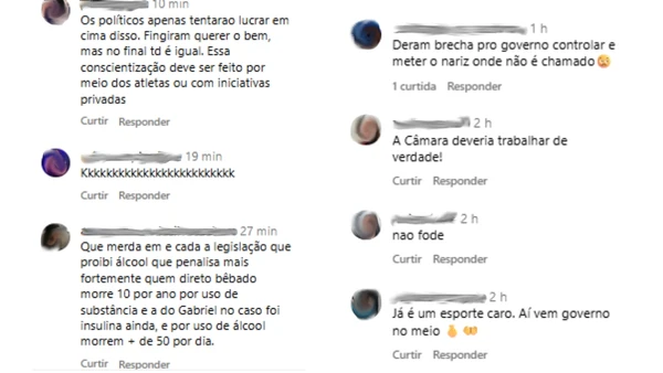 Mensagens de usuários do Instagram em uma publicação que falava sobre a possível regulamentação