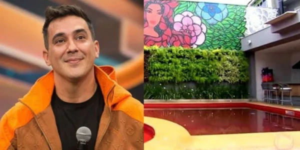 Piscina vermelha e área gourmet chamam atenção na cobertura luxuosa de André Marques no Rio por Reprodução