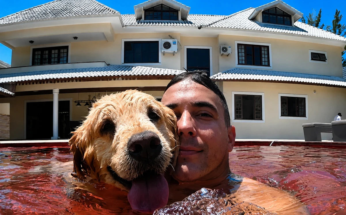 Piscina vermelha e área gourmet chamam atenção na cobertura luxuosa de André Marques no Rio