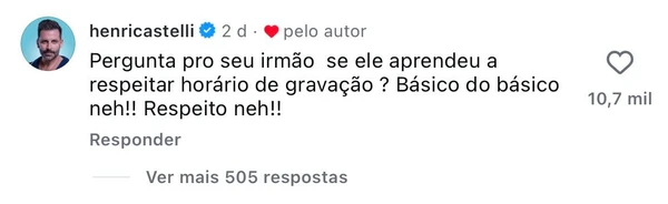 Henri Castelli faz comentário em post de Thiago Gagliasso