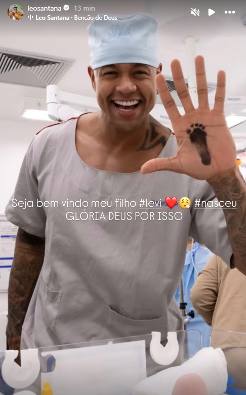 Nasce Levi, filho de Leo Santana e Lore Improta por Reprodução/Instagram