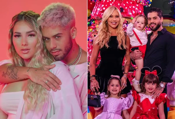 Virginia Fonseca e Zé Felipe no clipe de 'Só Tem Eu', em 2020, no início do namoro, e com os filhos em 2026  por Reprodução