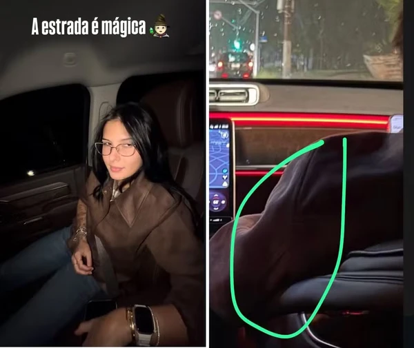 Ana Castela no carro de Rincón e o casaco dedo duro no carro que seria de Vlogs