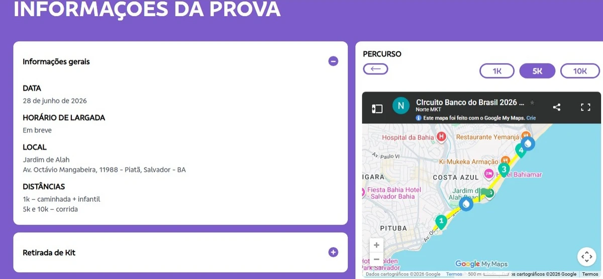 28 de junho: Circuito Banco do Brasil - Salvador. Largada no Jardim de Alah. Mais informações em: https://www.circuitobb.com.br/salvador/unica por Reprodução