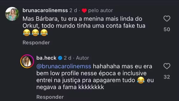 Fotos de Bárbara Heck eram usadas como fake no Orkut  por Reprodução
