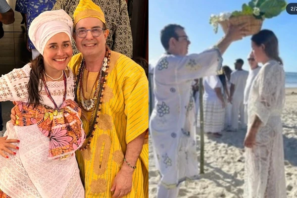 Alessandra Negrini com o pai de santo Paulo de Oliveira