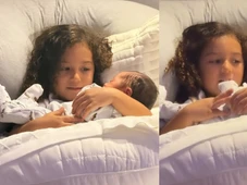 Imagem - VÍDEO: Filha de Lore Improta e Léo Santana surge cantando para acalmar o irmão recém-nascido