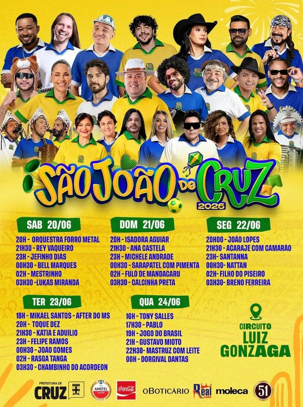 Cruz das Almas divulga programação do São João 2026 por Divulgação