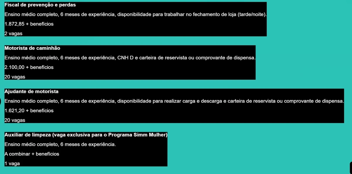 Simm oferece 305 vagas de emprego com salários de até R$ 5,2 mil nesta segunda-feira (1º) por Reprodução 