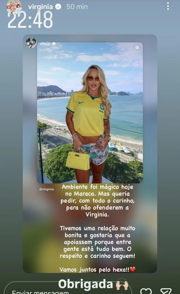 Virginia agradece apoio de Vini Jr.
