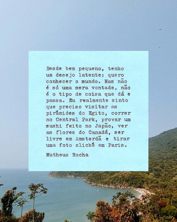 Baiano nascido em Feira de Santana, Matheus Rocha se tornou sucesso nas redes sociais com textos reflexivos por Reprodução/Instagram