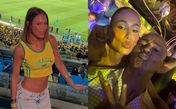 Bruna Machado no Maracanã e com Romário no aniversário de 60 anos do ex-jogador