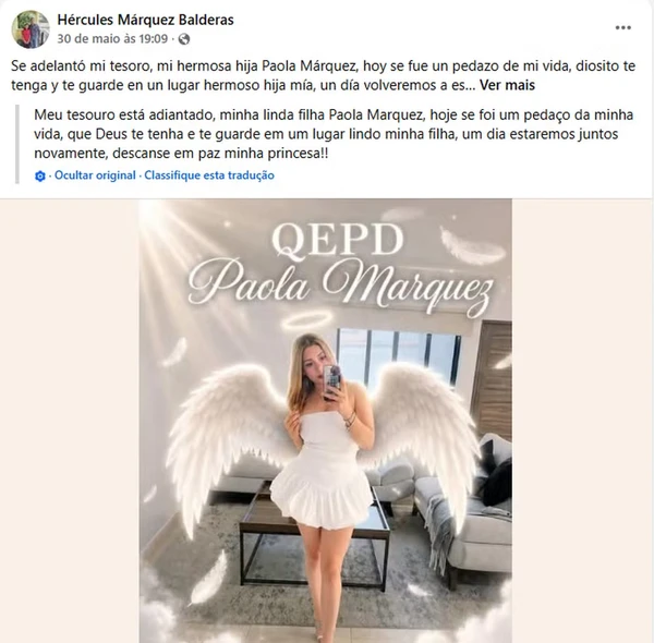 Hércules Márquez Balderas anuncia morte da filha influenciadora, Paola Márquez