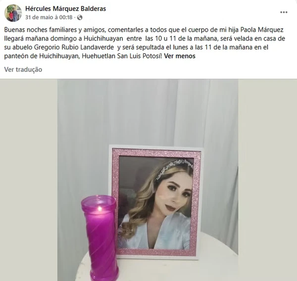 Hércules Márquez Balderas anuncia morte da filha influenciadora, Paola Márquez