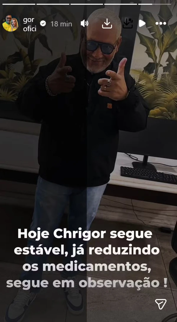 Chrigor tem quadro estável, diz equipe  por Reprodução/Instagram