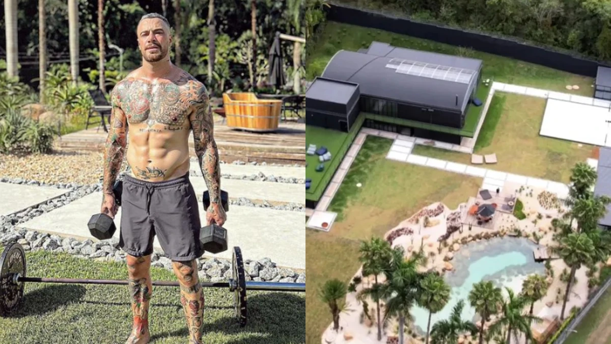 Felipe Titto colocou à venda sua mansão de R$ 30 milhões na Granja Viana, com lago, academia, sauna e quadra de beach tennis. por Reprodução