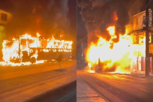 Ônibus é destruído por incêndio na Avenida Suburbana