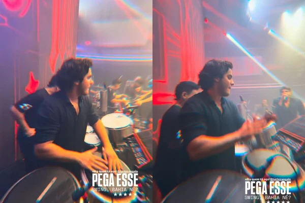 Marcelo Sangalo toca percussão em show de Núzio Medeiros