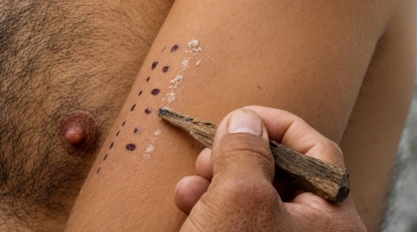 Durante o ritual do kambô, aplicadores fazem pequenas queimaduras na pele para facilitar a absorção da secreção pela corrente sanguínea  por Reprodução/Wikimedia Commons