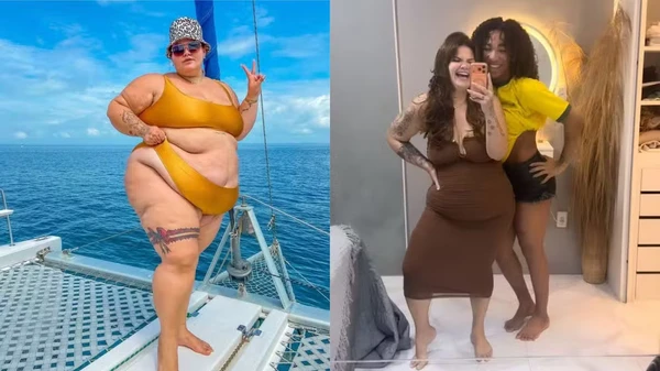 Thais Carla posou com vestido da amiga por Reprodução