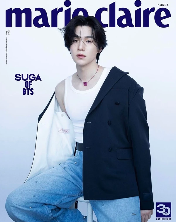 Suga, do BTS, para a Maire Claire Korea, produzido por Kim Venchy por Reprodução