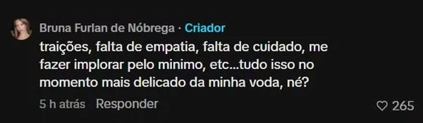 Bruna Furlan revela motivo do término com ator