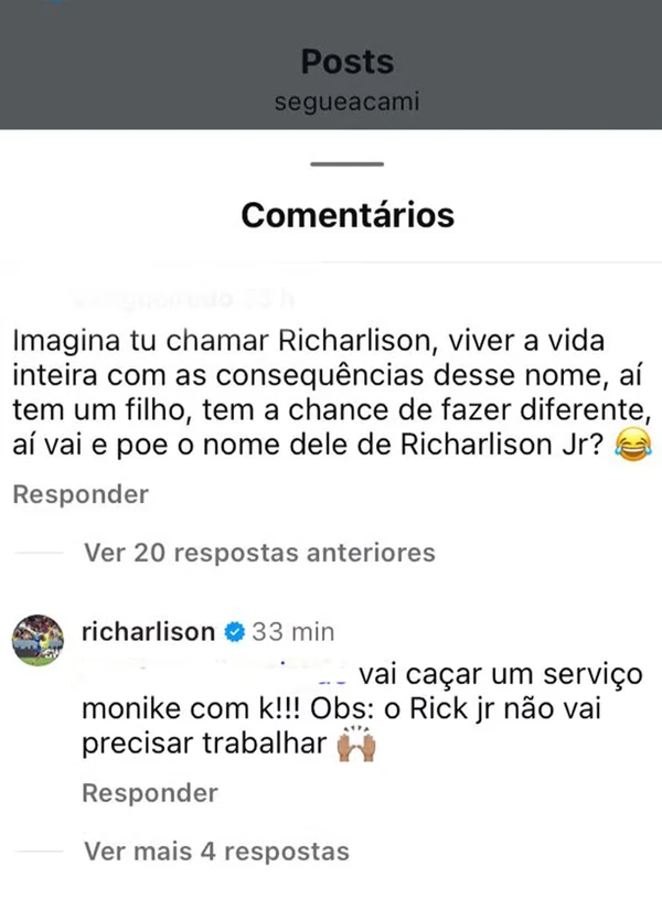 Richarlison rebate internauta