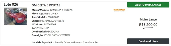 Veja algumas opções do leilão por Reprodução