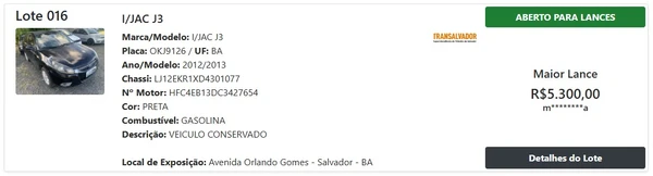 Veja algumas opções do leilão por Reprodução