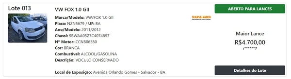 Veja algumas opções do leilão por Reprodução